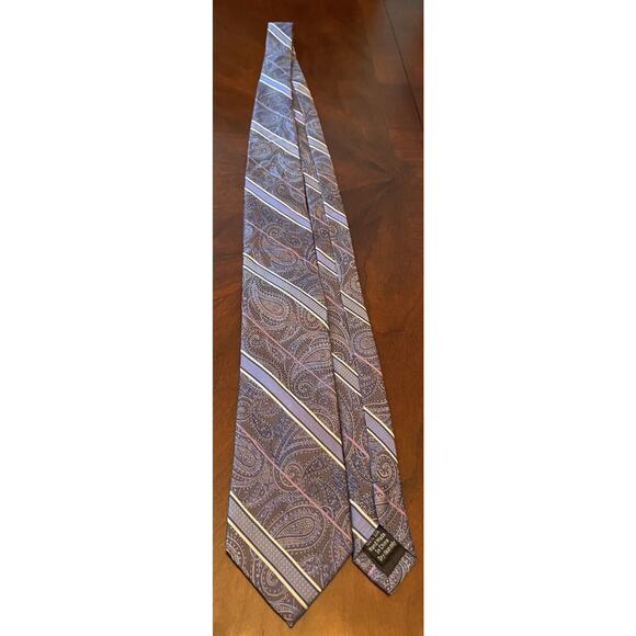 Pronto Uomo Platinum Blue Purple Hand Made 100% Silk Mens Neck Tie Made In China - Picture 3 of 9